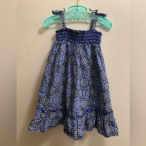 Oshkosh Smocked Kaleidoscope Floral Dress Size 24 Months Blue White 4th Of July